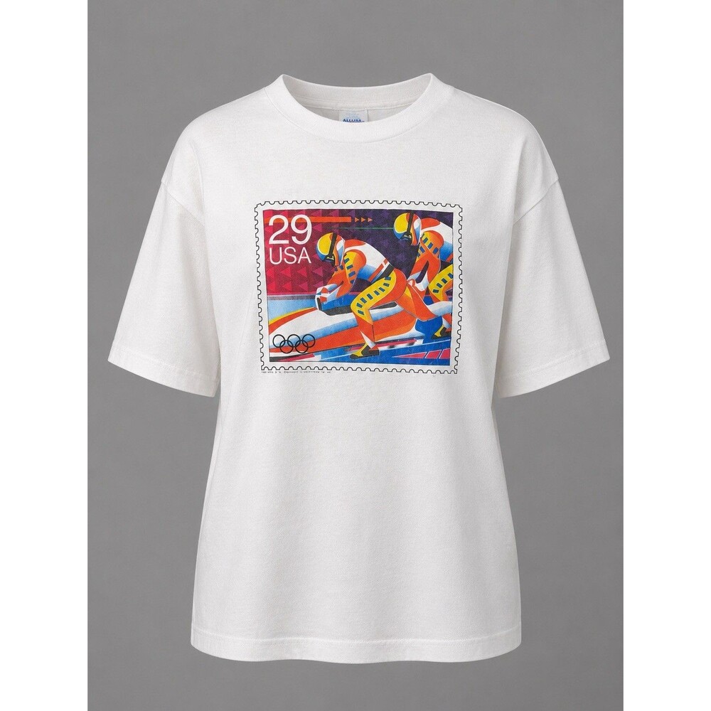Vintage 90s USA Olympic Bobsled Stamp T Shirt Men's XX-Large White ALLUSA USPS